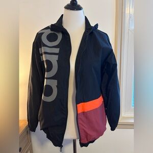 Adidas Women’s Black Windbreaker with Red and Orange Accents